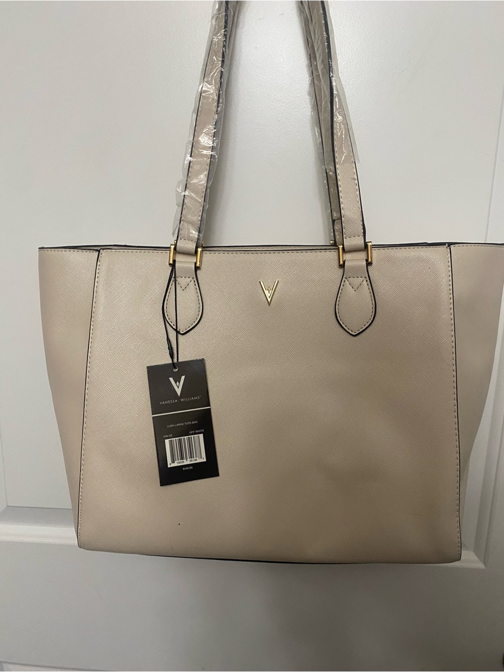 Vanessa Williams Neutral Beige Tote Bag with Gold Accent